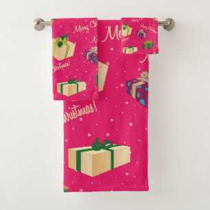 Merry Christmas Gift Boxes Bath Towel Set