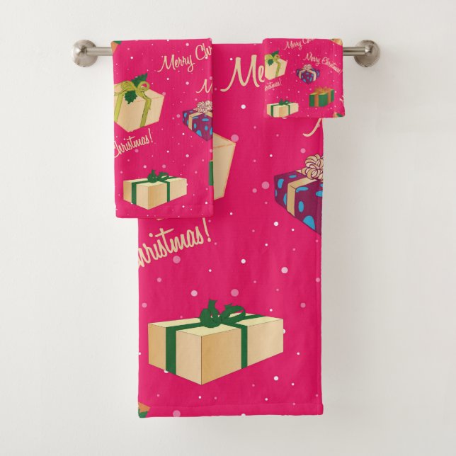 Merry Christmas Gift Boxes Bath Towel Set (Insitu)
