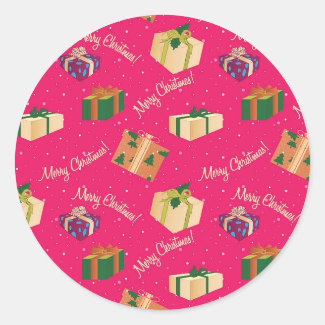 Merry Christmas Gift Boxes Classic Round Sticker (Front)