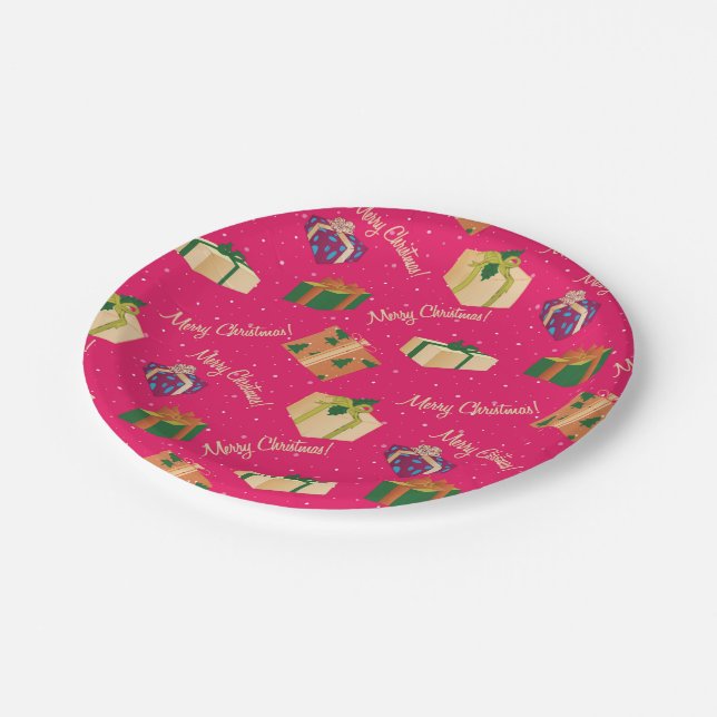 Merry Christmas Gift Boxes Paper Plate (Angled)