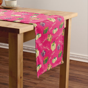 Merry Christmas Gift Boxes Short Table Runner