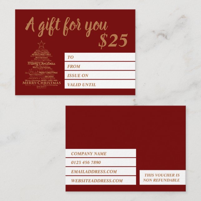 Merry Christmas Gift Certificate Cards (Front/Back)
