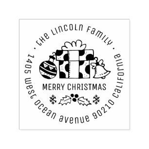 Merry Christmas Gift Custom Name Return Address Self-inking Stamp