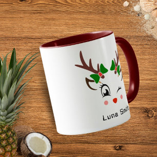 Merry Christmas Gift Cute Deer Faces Maroon Coffee Mug