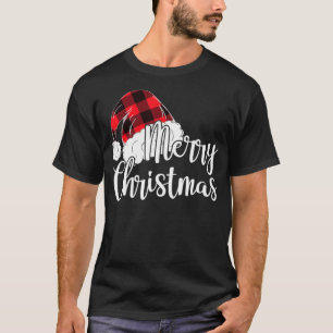 Merry Christmas Gift Cute Plaid Santas Hat Funny W T-Shirt