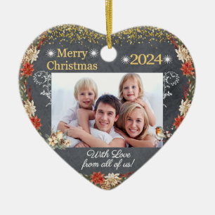 Merry Christmas Gift Family Photo Heart Ornament