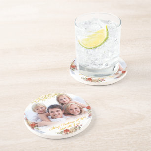 Merry Christmas Gift Family Photo Stone Coaster