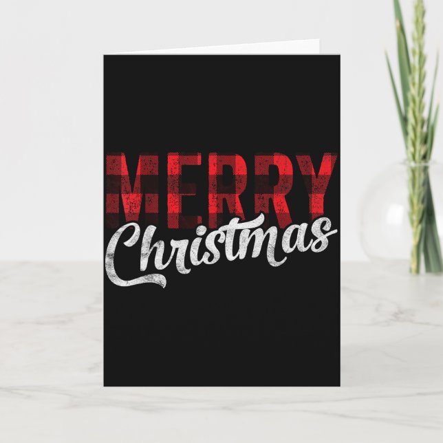 Merry Christmas Gift Family Xmas Red Buffalo Plaid Card (Front)