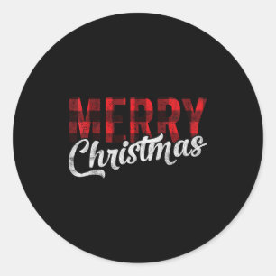 Merry Christmas Gift Family Xmas Red Buffalo Plaid Classic Round Sticker