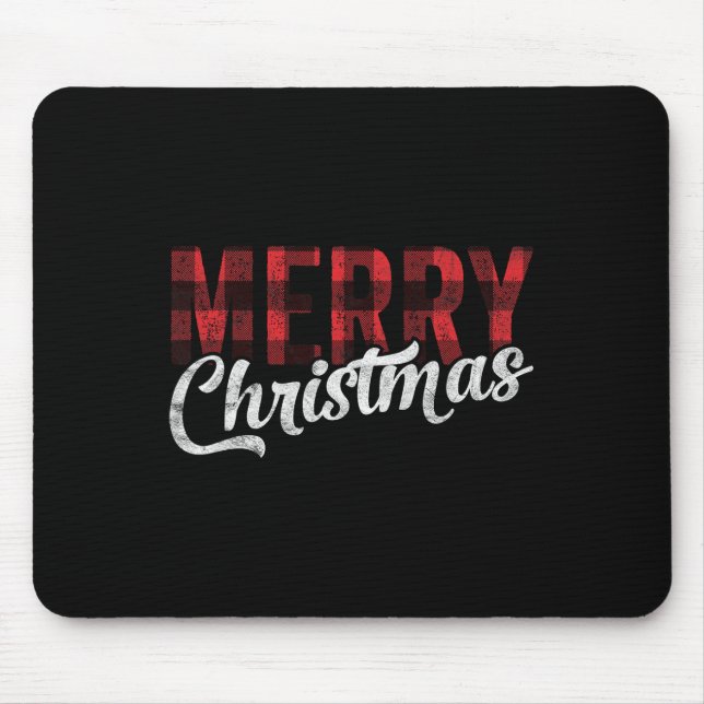 Merry Christmas Gift Family Xmas Red Buffalo Plaid Mouse Mat (Front)