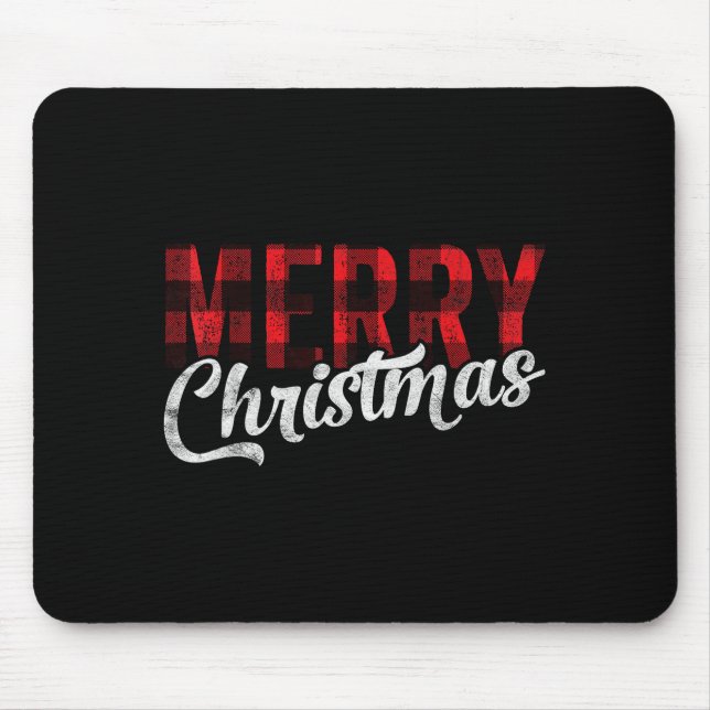 Merry Christmas Gift Family Xmas Red Buffalo Plaid Mouse Mat (Front)