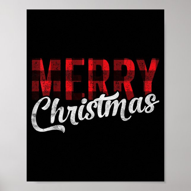Merry Christmas Gift Family Xmas Red Buffalo Plaid Poster (Front)