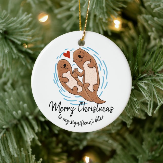 merry Christmas gift for husband wife otter Ceramic Tree Decoration (Tree)