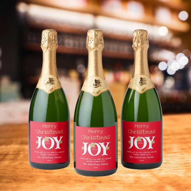 Merry Christmas Gift For You Script Cool Red  Sparkling Wine Label (Add some Joy to your festivities with a few of these bright & cheerful sparkling wine labels.)