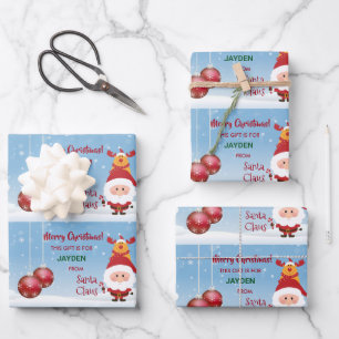 Merry Christmas Gift From Santa Claus Rudolph Cute Wrapping Paper Sheet