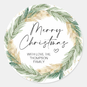 Merry Christmas Gift Gold Greenery Wreath Stickers