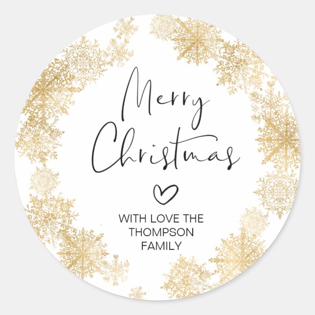 Merry Christmas Gift Gold Snowflake Wreath Sticker (Front)