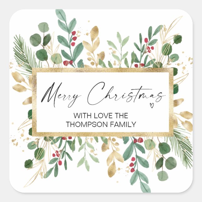 Merry Christmas Gift Green Red Wreath Stickers (Front)