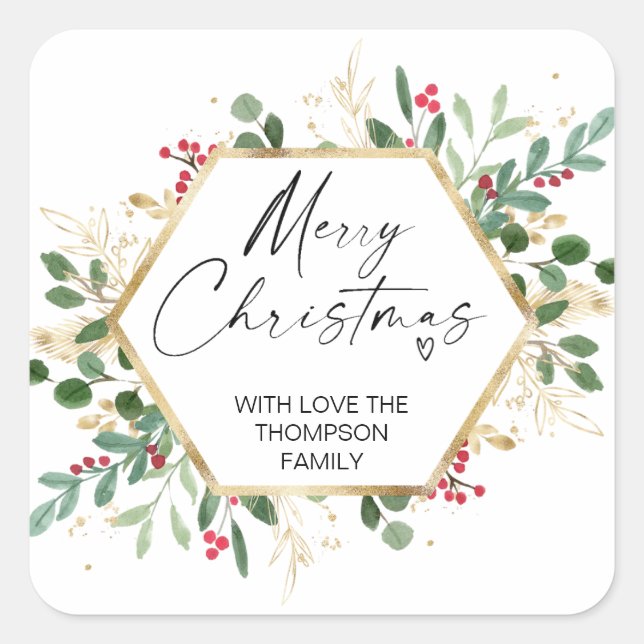 Merry Christmas Gift Green Red Wreath Stickers (Front)