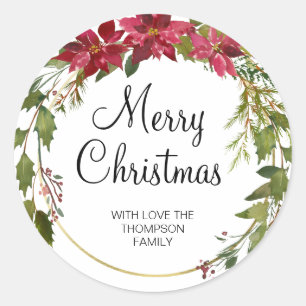 Merry Christmas Gift Green Red Wreath Stickers