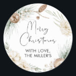 Merry Christmas Gift Label Greenery Round Sticker<br><div class="desc">Merry Christmas Round Gift Sticker Labels with Greenery wreath design. This modern and neutral Christmas gift label is the perfect finishing touch to add to your Christmas presents this year.</div>