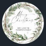 Merry Christmas Gift Label Greenery Wreath Sticker<br><div class="desc">It's nearly Christmas! Time to plan your gift giving for the holiday season,  don't forget your personalised Christmas Stickers!

Stylish and beautiful these personalised Christmas stickers are perfect for Christmas Gift Tags or as envelope seals on your Christmas Holiday cards and so much more.</div>