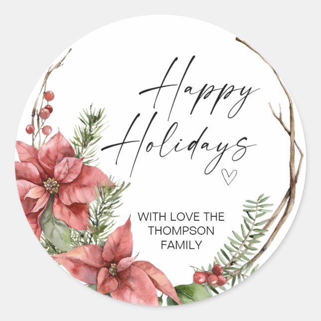 Merry Christmas Gift Label Greenery Wreath Sticker (Front)