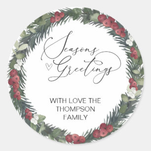 Merry Christmas Gift Label Greenery Wreath Sticker