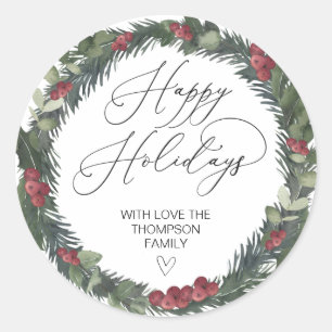 Merry Christmas Gift Label Greenery Wreath Sticker