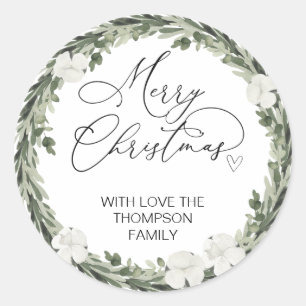 Merry Christmas Gift Label Greenery Wreath Sticker