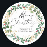 Merry Christmas Gift Label Greenery Wreath Sticker<br><div class="desc">It's nearly Christmas! Time to plan your gift giving for the holiday season,  don't forget your personalized Christmas Stickers!

Stylish and beautiful these personalized Christmas stickers are perfect for Christmas Gift Tags or as envelope seals on your Christmas Holiday cards and so much more.</div>