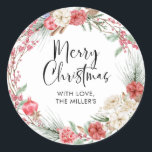 Merry Christmas Gift Label Modern Round Sticker<br><div class="desc">Merry Christmas Round Gift Sticker Labels with Greenery and red wreath design. This modern Christmas gift label is the perfect finishing touch to add to your Christmas presents this year.</div>