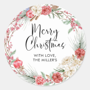 Merry Christmas Gift Label Modern Round Sticker