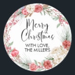 Merry Christmas Gift Label Modern Round Sticker<br><div class="desc">Merry Christmas Round Gift Sticker Labels with Greenery and red wreath design. This modern Christmas gift label is the perfect finishing touch to add to your Christmas presents this year.</div>