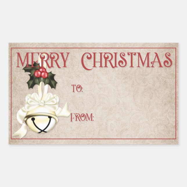 Merry Christmas Gift Labels | Lite Golden Bells (Front)