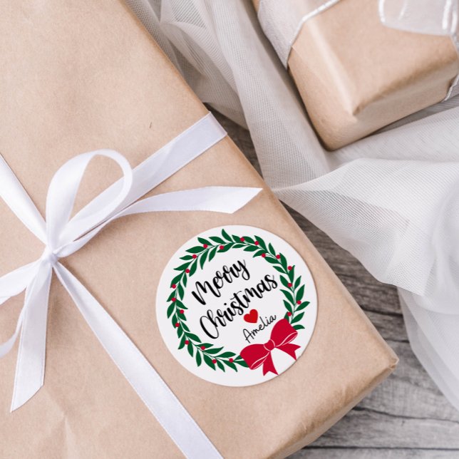 Merry Christmas Gift Sticker Round Personalised (Creator Uploaded)