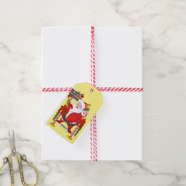 Merry Christmas Gift Tags Santa Claus (With Twine)
