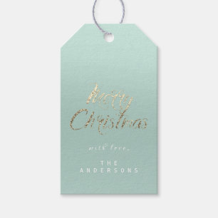 Merry Christmas Gift To Script Gold Aqua Gift Tags