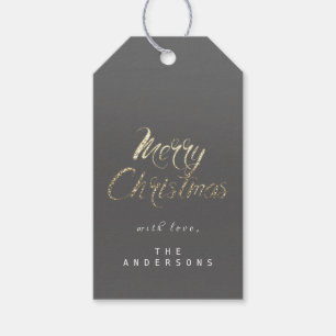 Merry Christmas Gift To Script Gold Gray Graphite Gift Tags