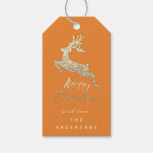 Merry Christmas Gift To Script Gold Grey Orange Tags