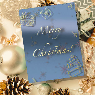 Merry Christmas gifts and baubles in golden thread Foil Holiday Postcard