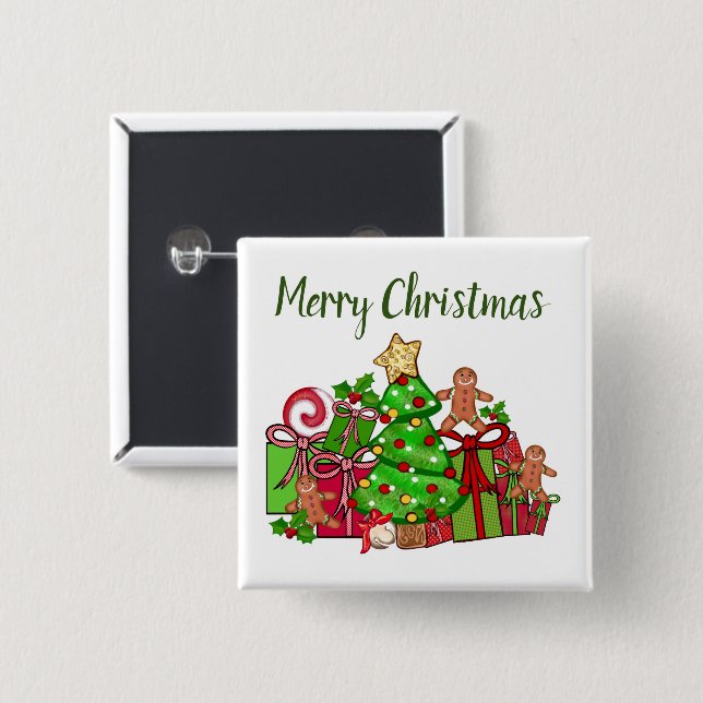 Merry Christmas Gifts Around The Tree 15 Cm Square Badge (Front & Back)