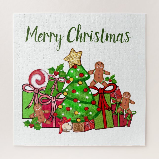 Merry Christmas Gifts Around The Tree Jigsaw Puzzle (Vertical)