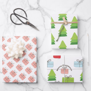 Merry Christmas Gifts Tree Pattern Wrapping Paper Sheet