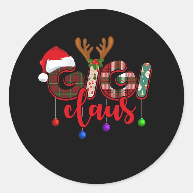 Merry Christmas Gigi Claus Plaid Santa Claus Hat X Classic Round Sticker (Front)