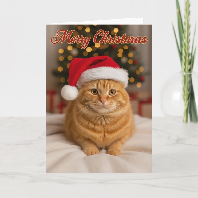 Merry Christmas – Ginger Cat by the Tree   Card (Front)