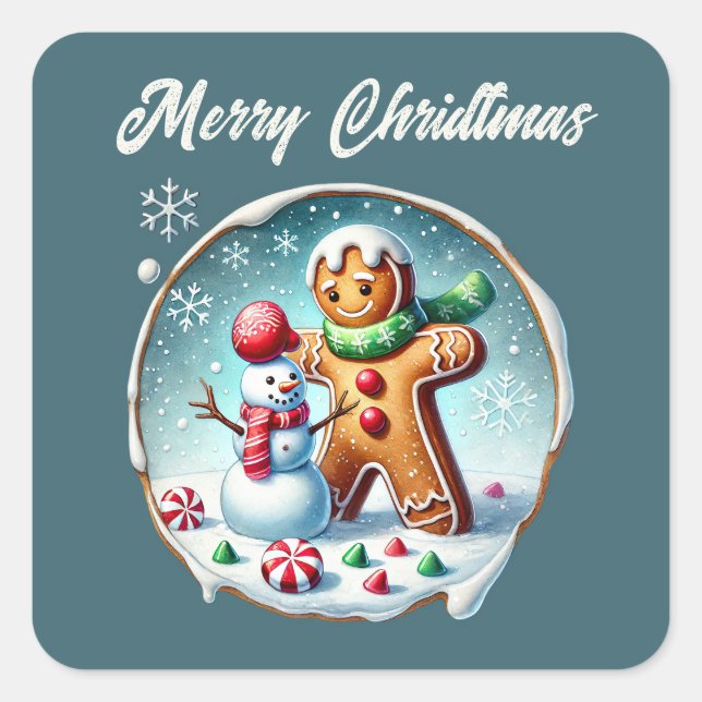 Merry Christmas gingerbread add text Square Sticker (Front)