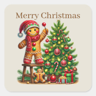 Merry Christmas gingerbread add text Square Sticker