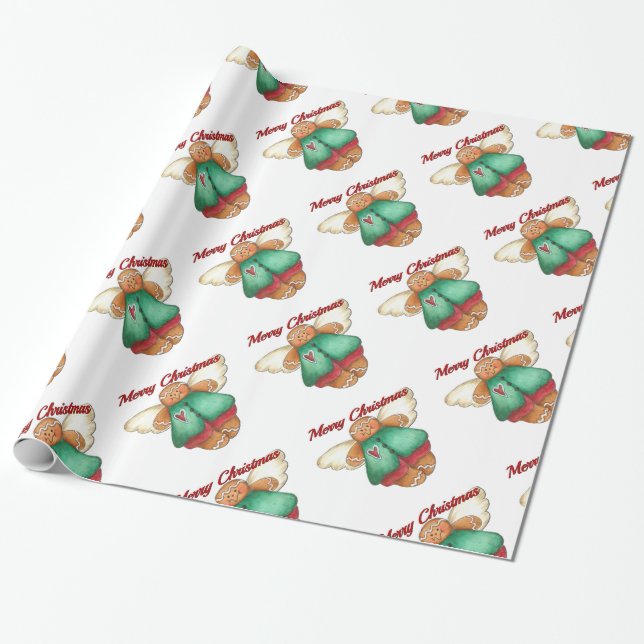Merry Christmas Gingerbread Angel Wrapping Paper (Unrolled)