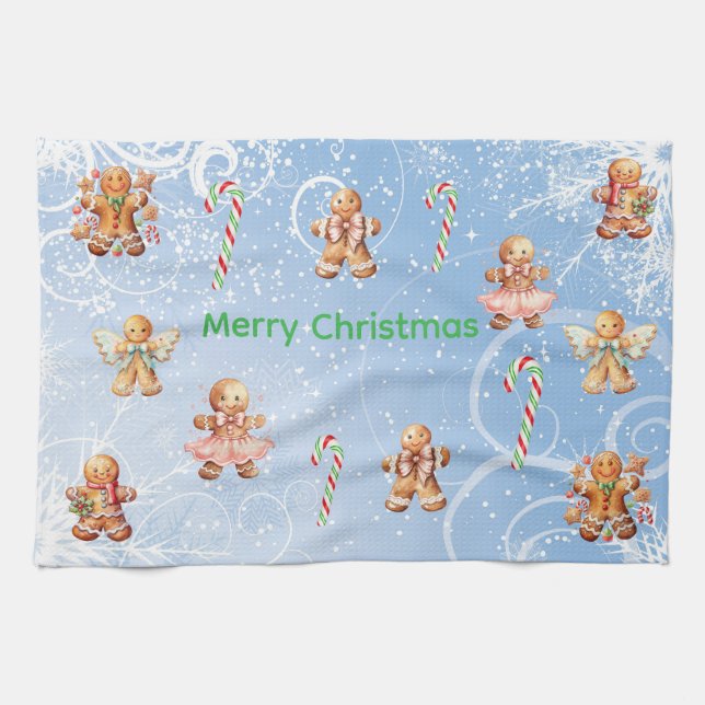  Merry Christmas Gingerbread & Candy Cane  Tea Towel (Horizontal)